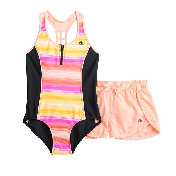 Girl's one piece store swimsuit with shorts