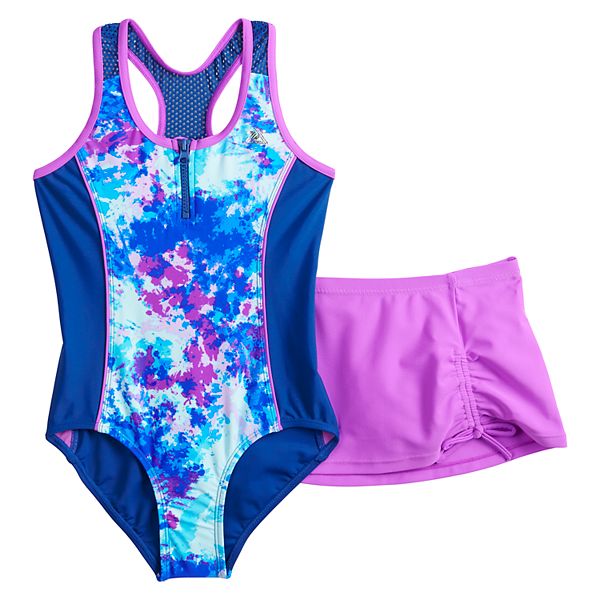 Girls 7 Zeroxposur Tidal Torrent One Piece Cover Up Skirt Swimsuit Set