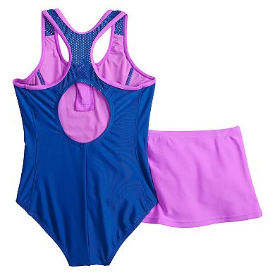 Girls 7-20 ZeroXposur Tidal Torrent One-Piece & Cover-Up Skirt Swimsuit Set