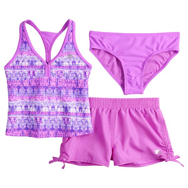 Girls 7-16 ZeroXposur Doodle Dip Tankini Top, Bottoms & Shorts Swimsuit Set