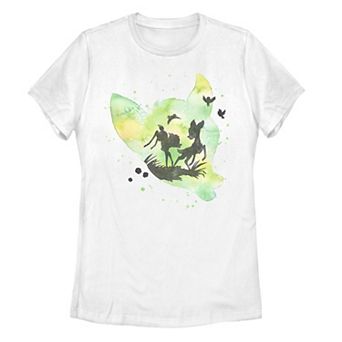 Juniors' Disney's Bambi Green Watercolor Silhouette Fill Graphic Tee