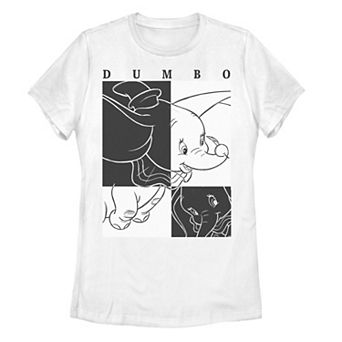 Juniors' Disney's Dumbo Contrast Black And White Line Art Poster Graphic Tee