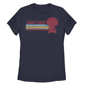 Juniors' Star Trek Voyager Retro Rainbow Stripe Graphic Tee
