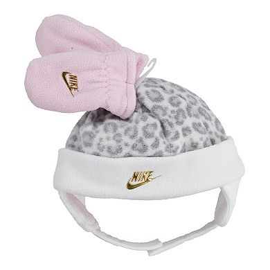 Baby Nike Leopard Print Trapper Hat and Mittens Set