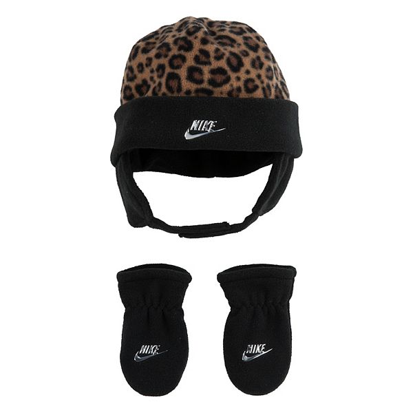 Baby Nike Leopard Trapper Hat & Mittens Set