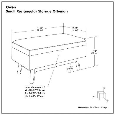Simpli Home Owen Rectangular Hidden Storage Ottoman