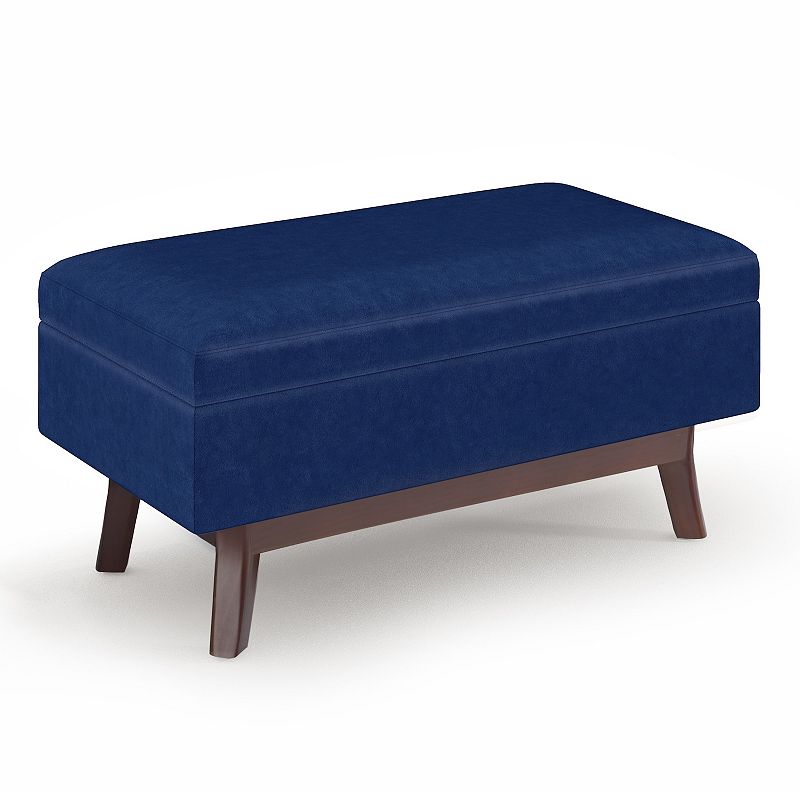 Simpli Home Owen Square Coffee Table Storage Ottoman in Blue Velvet Fabric