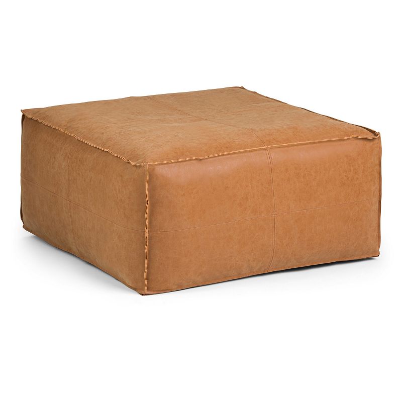 Simpli Home Brody Large Square Coffee Table Pouf, Brown