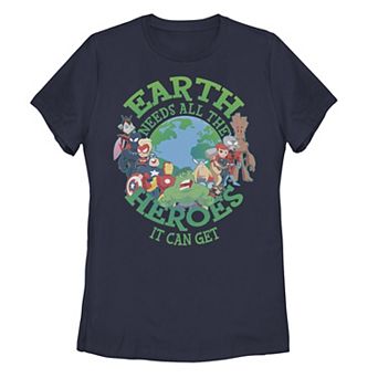 Juniors Marvel Earth Day Earth Needs All The Heroes It Can Get Tee