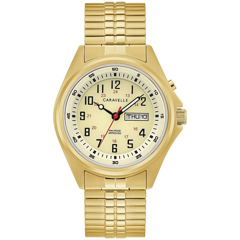 Caravelle by Bulova Men's Gold-Tone Stainless Steel Expansion Band Watch - 44C112, Size: Large, Gold Tone