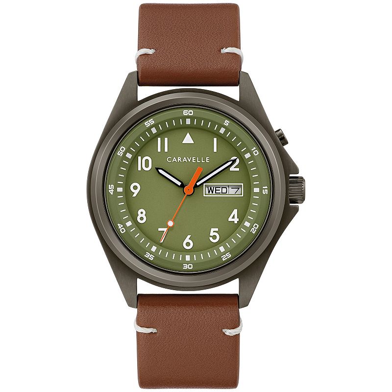 Caravelle by Bulova Men's Brown Leather Strap Watch - 45C119, Size: Large
