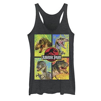 Juniors Jurassic Park Four Different Dinosaur Faces Tank Top