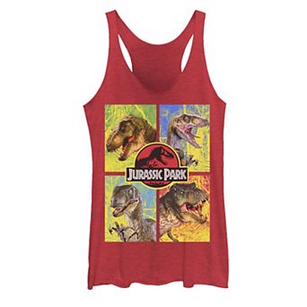 Juniors Jurassic Park Four Different Dinosaur Faces Tank Top