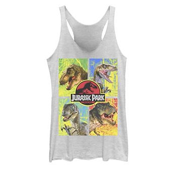 Juniors Jurassic Park Four Different Dinosaur Faces Tank Top