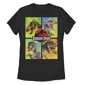 Juniors Jurassic Park Four Different Dinosaur Faces Tee