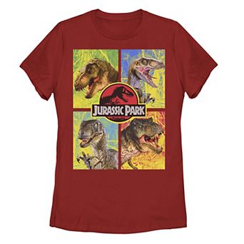 Juniors Jurassic Park Four Different Dinosaur Faces Tee
