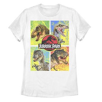Juniors Jurassic Park Four Different Dinosaur Faces Tee