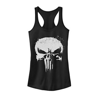 Juniors Marvel Punisher White Paint Splatter Skull Tank Top