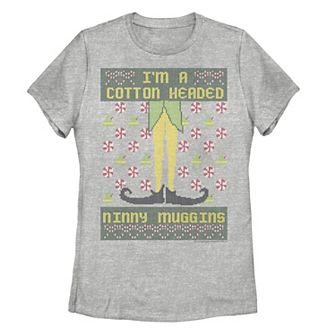 Juniors' Elf Buddy Cotton Headed Ninny Muggins Holiday Pattern Tee