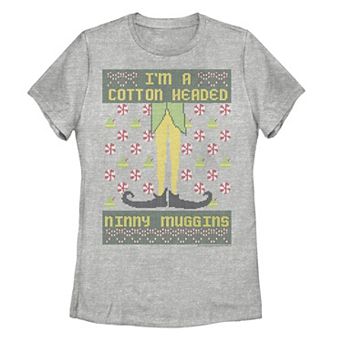 Juniors' Elf Buddy Cotton Headed Ninny Muggins Holiday Pattern Tee