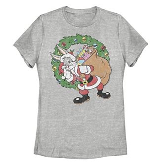 Juniors Looney Tunes Christmas Bugs Bunny Santa Claus Tee