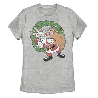 Juniors Looney Tunes Christmas Bugs Bunny Santa Claus Tee