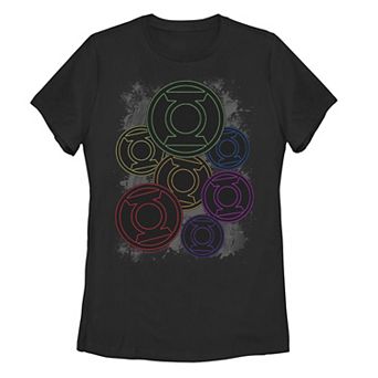 Juniors DC Comics Pride Green Lantern Rainbow Logos Tee