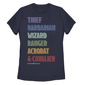 Juniors' Dungeons & Dragons Class Stack Rainbow Text Tee