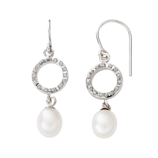 Diamond Fascination® 14k White Gold Freshwater Cultured Pearl Drop Earrings