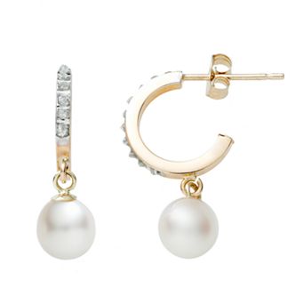 Diamond Fascination® 14k Gold Freshwater Cultured Pearl HoopEarrings