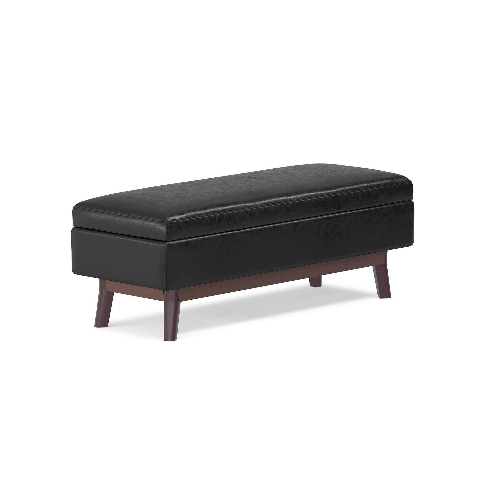 Simpli Home Owen Rectangular Hinged Hidden Storage Ottoman, Distressed Blac