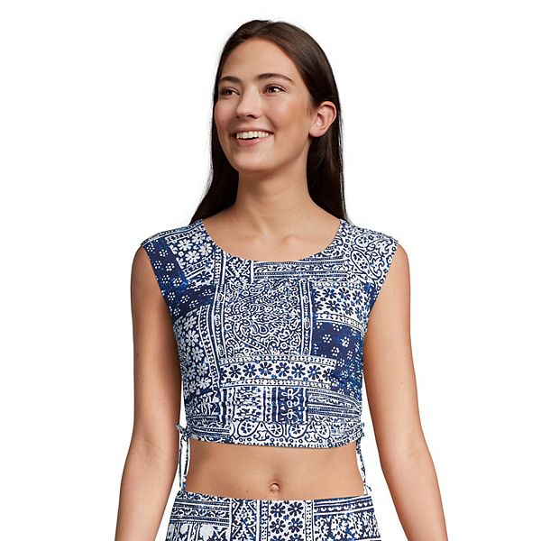 Women's Lands' End Colorblock UPF 50 CapSleeve Swim Top