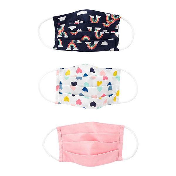 Kids' Carter's Hearts, Rainbows & Pink Washable Cloth Face Masks 3Pack