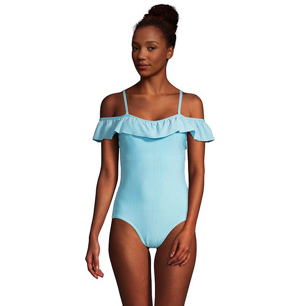  Ruffle Off The Shoulder One Piece Swimsuit