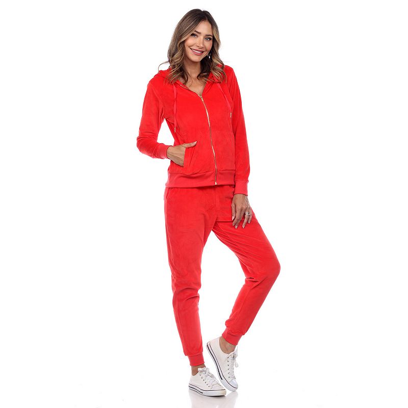 White Mark Rhinestone 2 Piece Velour Tracksuit Set - Red - XL