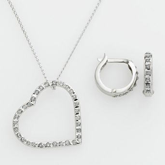 Diamond Mystique™ Platinum Over Silver Diamond Accent Heart Pendant & Hoop Earring Set
