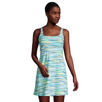 Women's Lands' End Tummy Control UPF 50 Squareneck One-Piece Swim Dress