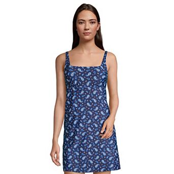Women's Lands' End Tummy Control UPF 50 Squareneck One-Piece Swim Dress
