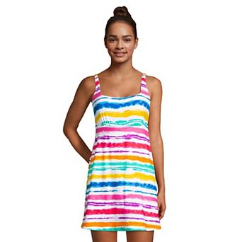 Women's Lands' End Tummy Control UPF 50 Squareneck One-Piece Swim Dress