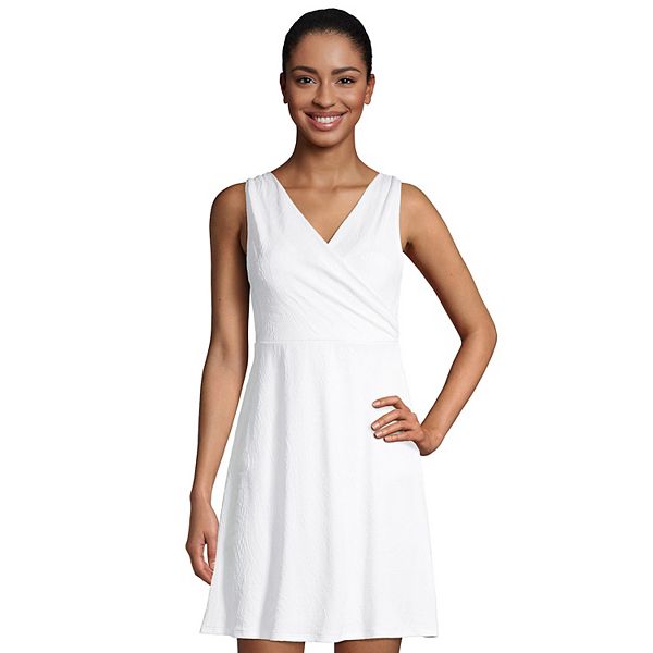 Women's Lands' End Textured Tummy Control Surplice FauxWrap Swim Dress