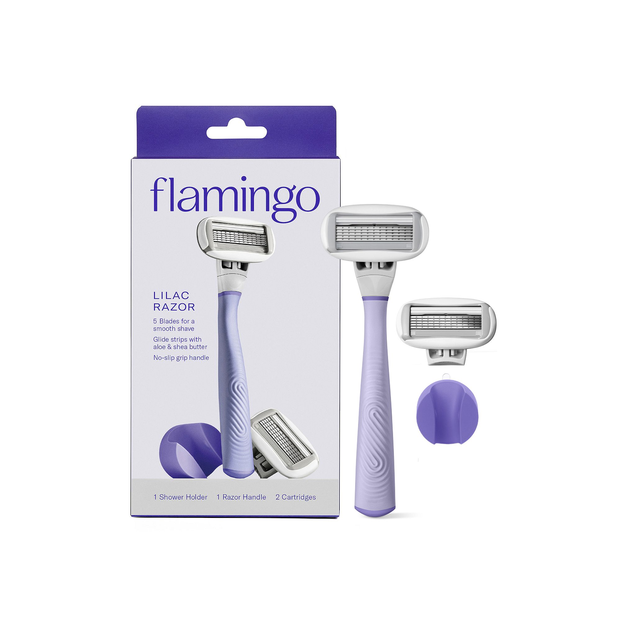Flamingo Womens 5-Blade Razor with Replacement Blade Cartridge, Purple