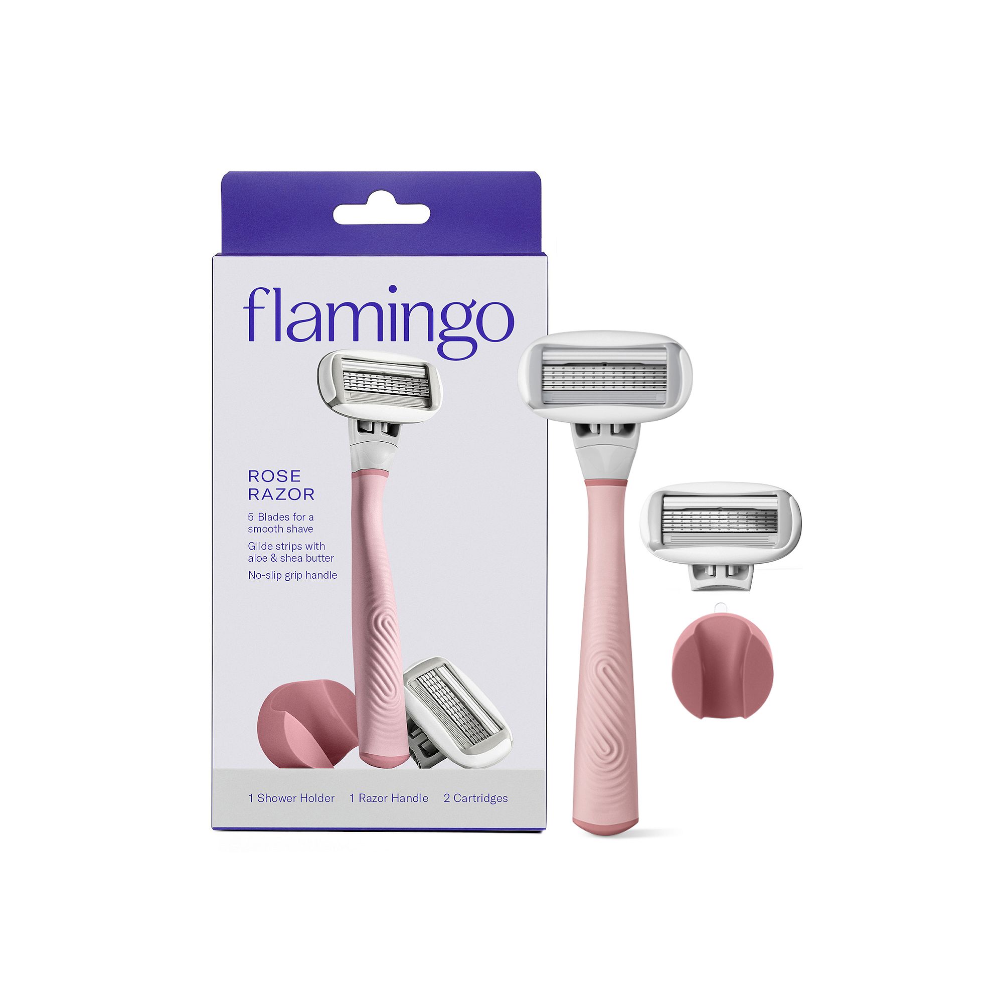 Flamingo Womens 5-Blade Razor with Replacement Blade Cartridge, Pink
