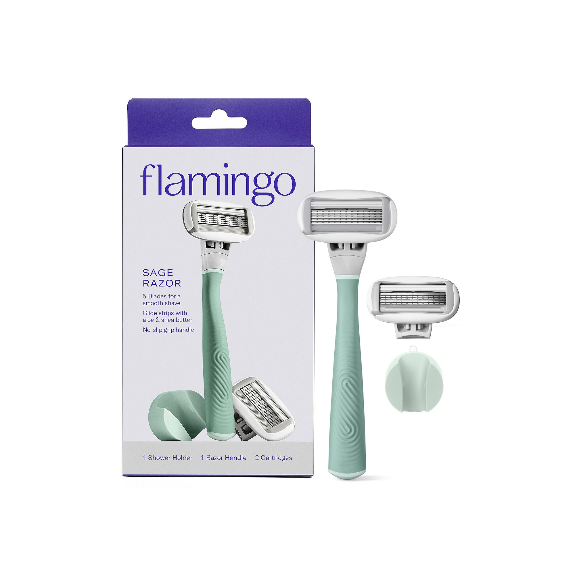 Flamingo Womens 5-Blade Razor with Replacement Blade Cartridge, Green