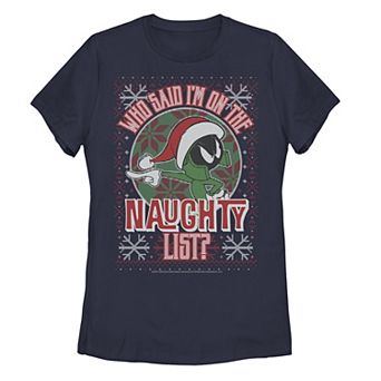 Juniors' Looney Tunes Marvin Naughty List Ugly Sweater Graphic Tee