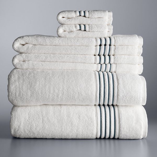 Vera Wang 6 Piece Bath Hand Fingertip Towel Set Stripe Cuff White Gray  Striped