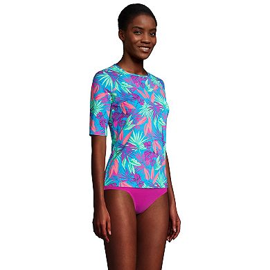 Women's Lands' End UPF 50 Elbow-Sleeve Rash Guard Swim Tee