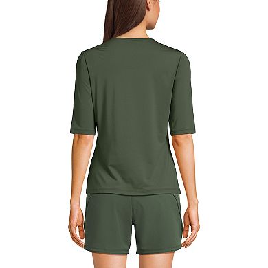 Women's Lands' End UPF 50 Elbow-Sleeve Rash Guard Swim Tee