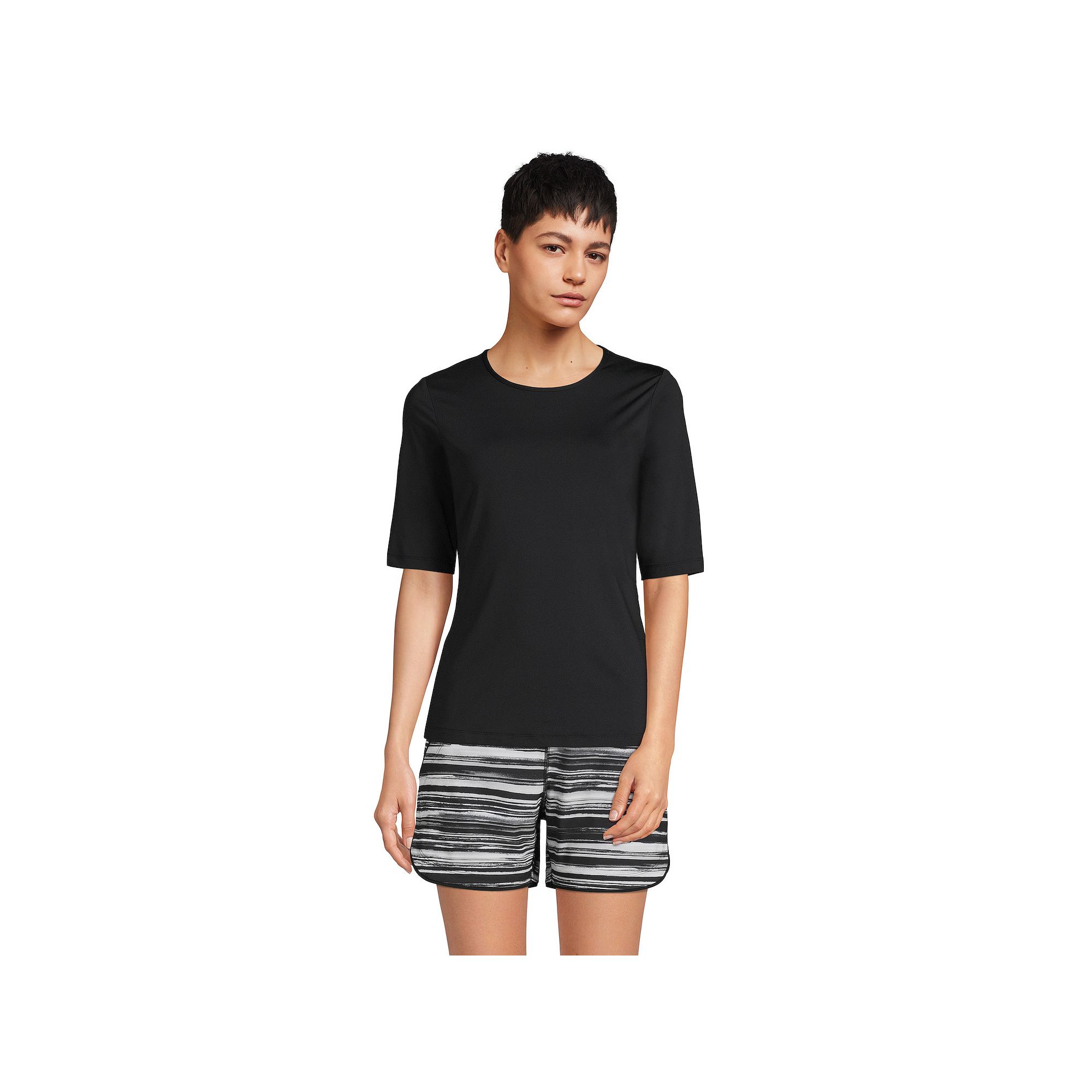 Womens Lands End UPF 50 Elbow-Sleeve Rash Guard Swim Tee, Size: Medium Lo