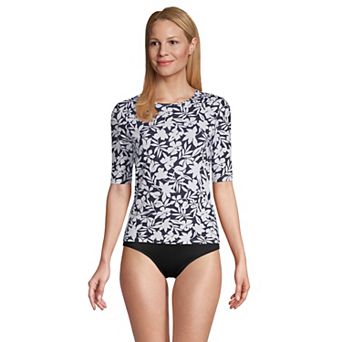 Women's Lands' End UPF 50 Elbow-Sleeve Rash Guard Swim Tee