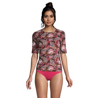 Women's Lands' End UPF 50 Elbow-Sleeve Rash Guard Swim Tee